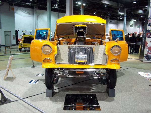 Yellow 1955 Chevrolet front end