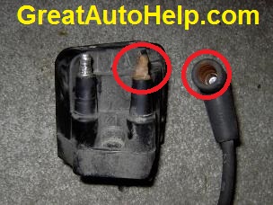 Corroded ignition coil and spark plug wire causes misfire code p0300