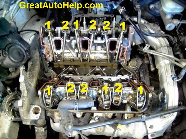 3.4L 3400 or 3.1L 3100 V6 engine pushrod and rocker arm location and torque specification.